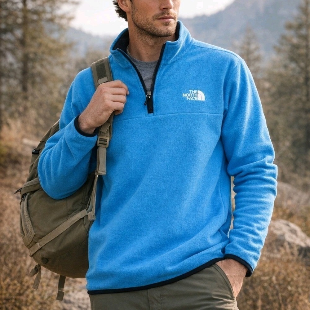 The North Face New Mens Anchor 1/4 Zip Fleece Pullover Blue SZ XL Gorpcore